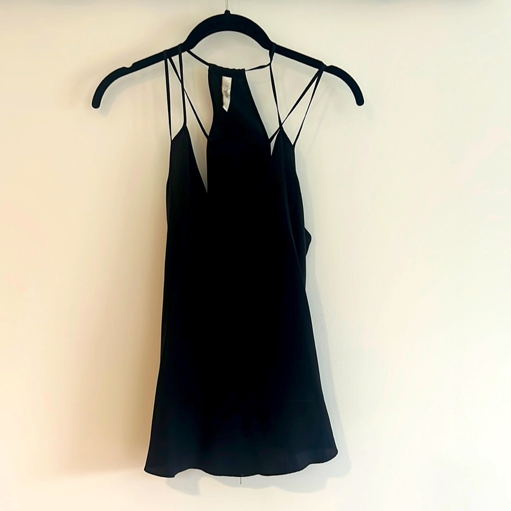 Rory Beca black silk strappy v neck tank top size S